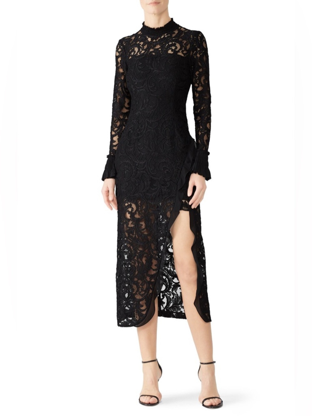 Alexis Fala Lace High Low Midi Dress Size XS Solid Black - Picture 2 of 10